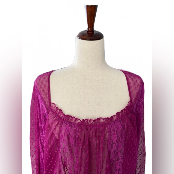 Free People A Little Love Lace Peasant Top Purple/Magenta Sheer Size Small - Picture 2 of 8